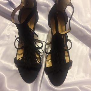 Fringed Black Sandals...Excellent Condition...Worn